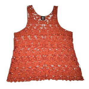 Bodeau Boho Floral Lace Tank Top Sz.XXL Rusty Orange Crochet Lagenlook Cottage